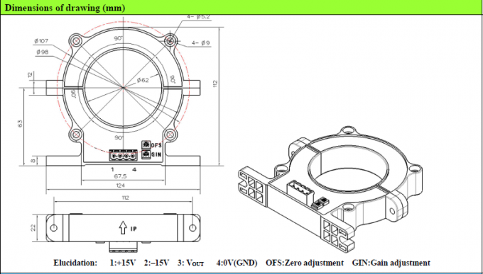 Effect van de de Sensorzaal van de open Lijngelijkstroom Gespleten Kern Huidig Type 62mm Diameter CS2000EKF